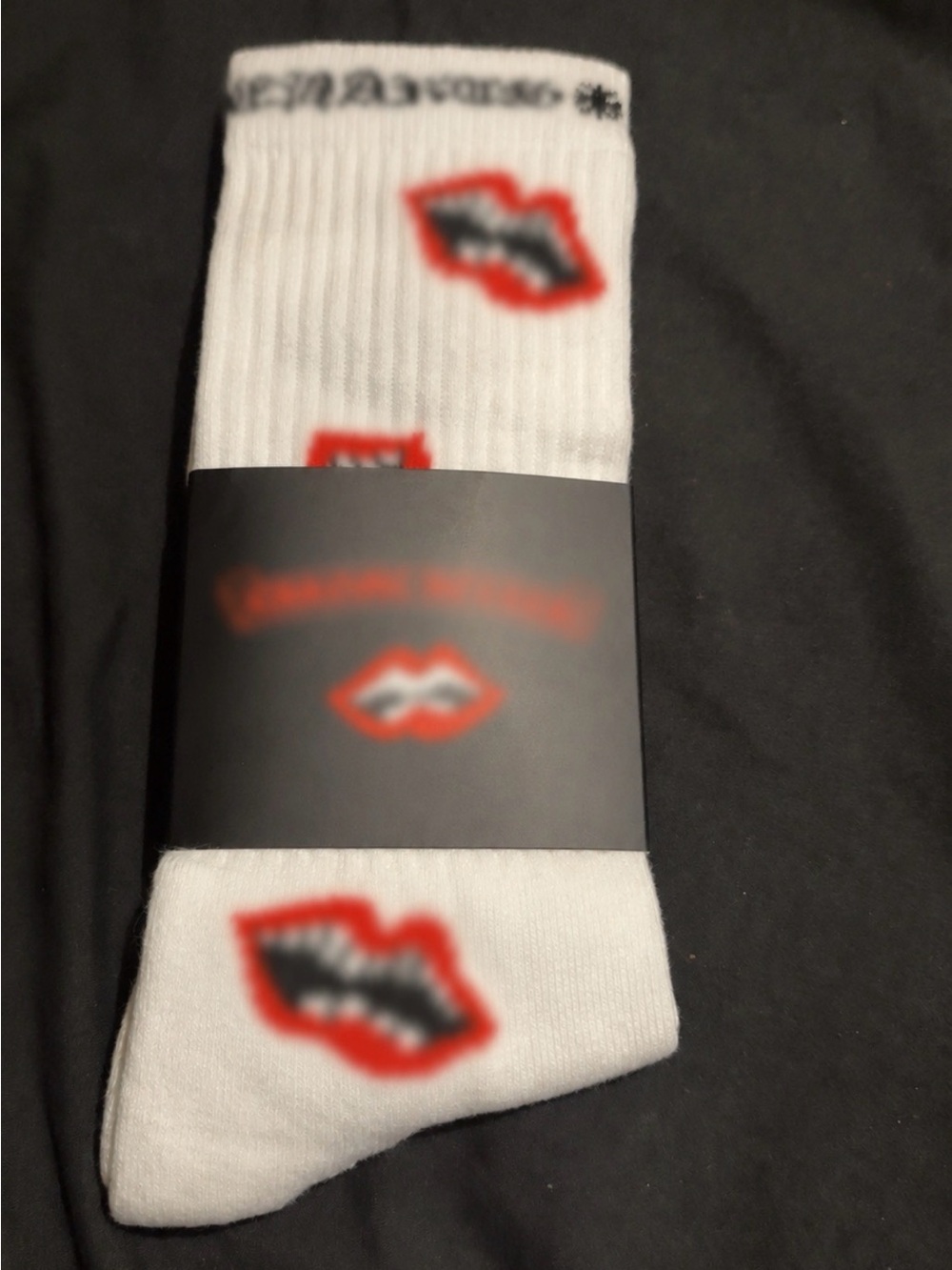 White Chrome Heart  Crew Socks with Red Lip Socks